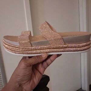 Forever 21 Rose Gold Rhinestone Double-Strap Platform Sandal